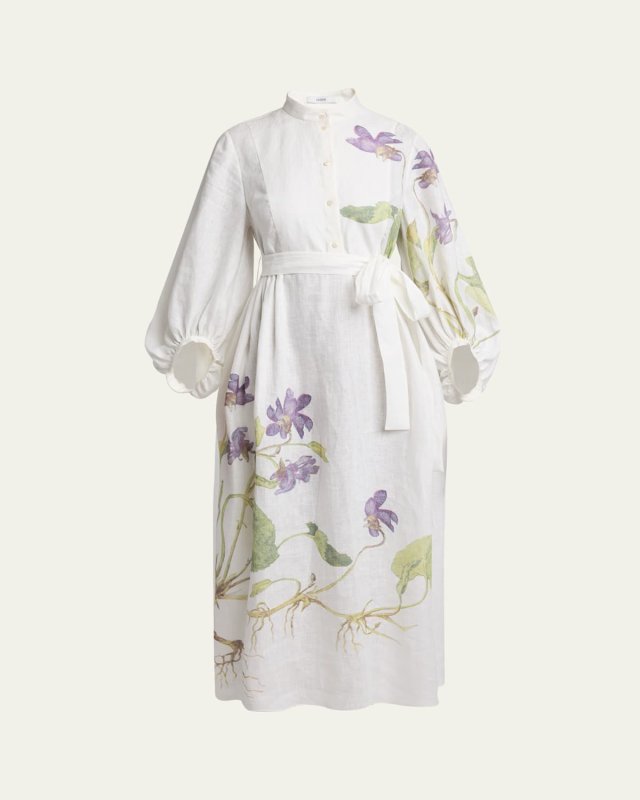 Floral Self-Tie Linen Dress
